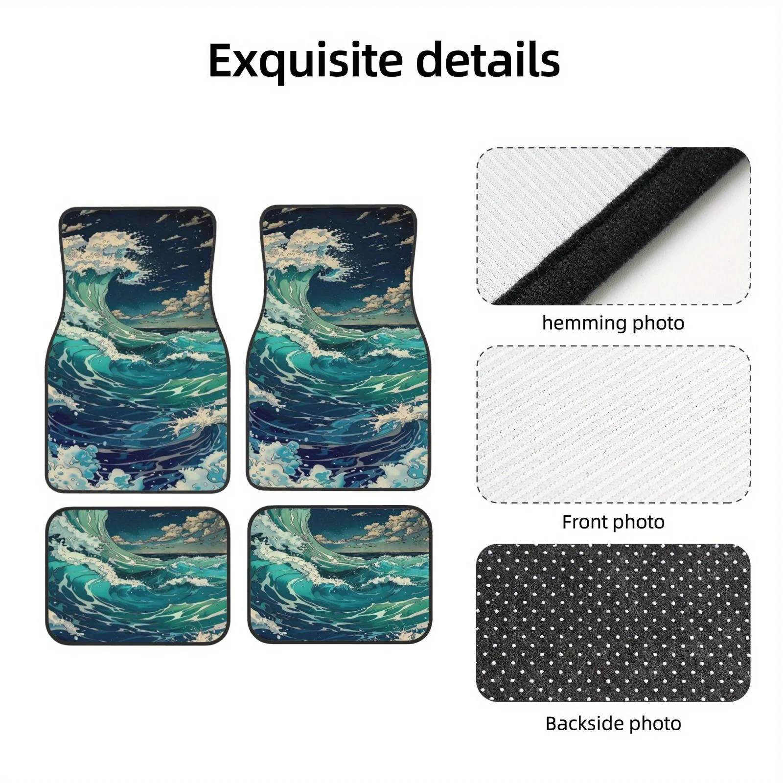 4pcs Set Of Japanese Ukiyo-E Style Car Floor Mats - Easy To Clean, To Install - Suitable For Sedans, Suvs, For Front And Rear Ma