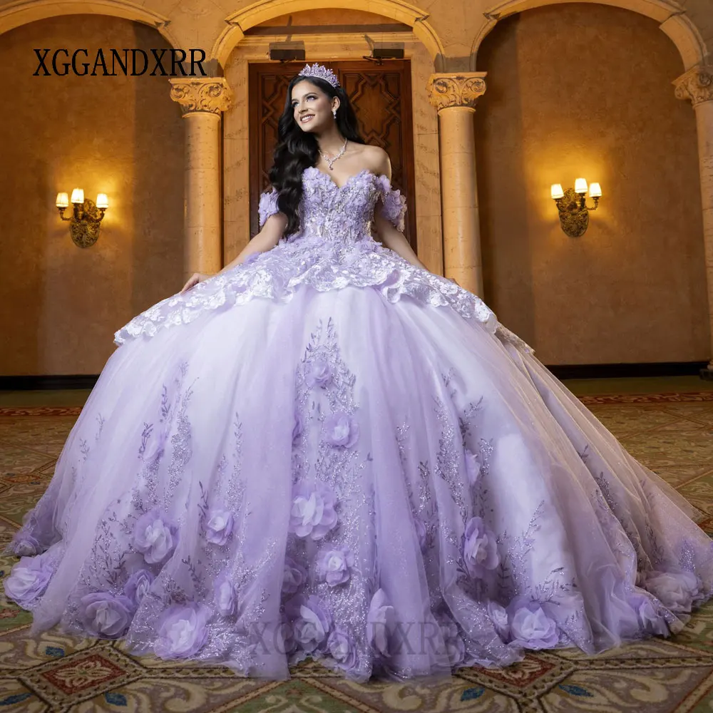 

Индивидуальные роскошные платья для Кинсеаньеры цвета сирени 2026 с 3D цветочным кружевом, бальные платья принцессы для 15-летия, нарядные платья для дня рождения на 16 лет