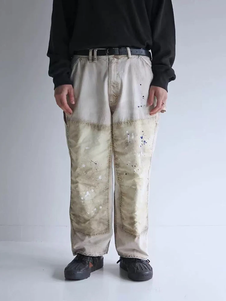 

Heavy splashing ink oil stain Japanese tooling logging pants