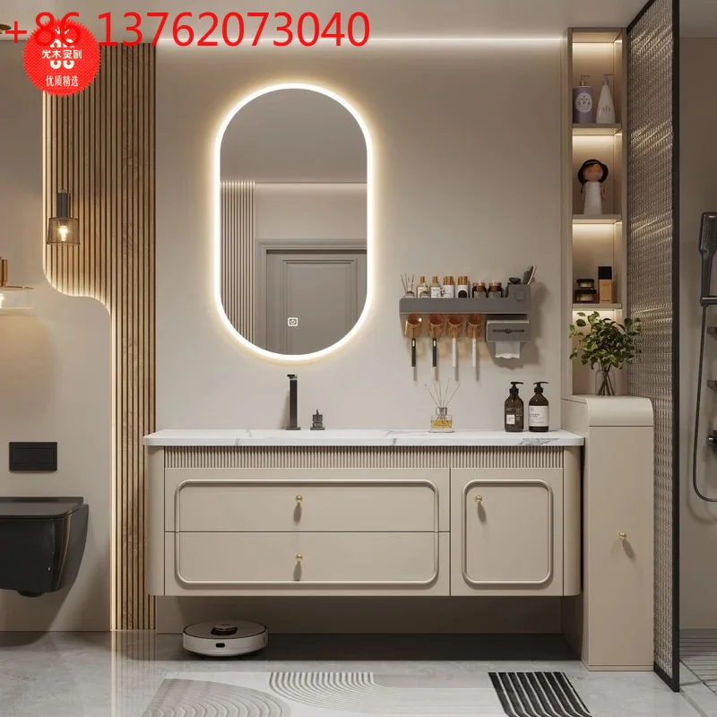 Bathroom cabinet rock slab hot bending integrated basin French oak toilet wash basin bathroom combination