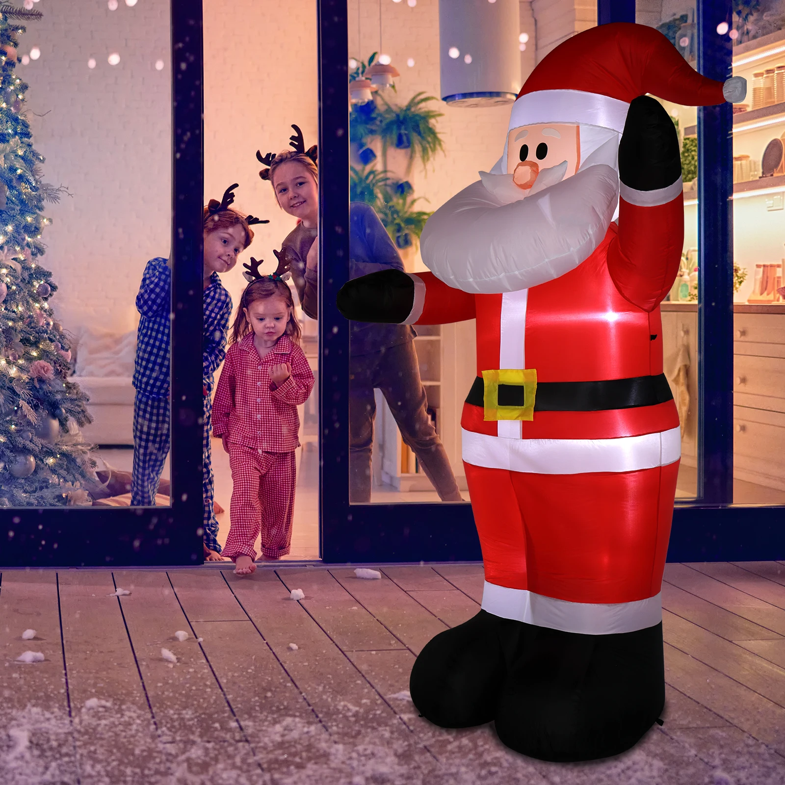 

8ft with 4 Light Strings Inflatable Garden Santa Claus Decoration, Christmas Atmosphere Decoration, Warm and Love