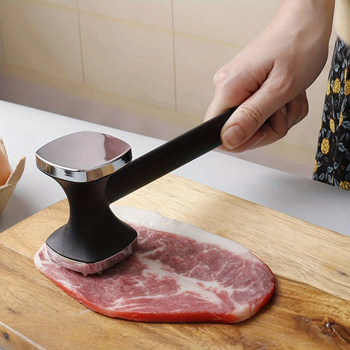 Martillo Ablandador de Carne para Cocina de Alta Resistencia con Empuñadura de Goma, Cabeza de Acero Inoxidable para Ablandar y Machacar sin Esfuerzo