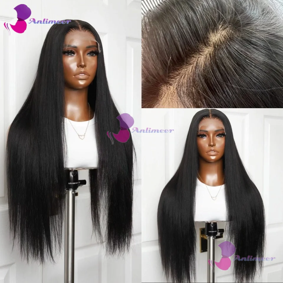 

#1 Jet Balck 200Density 5x5 Silk Scalp Top Lace Frontal Wig Silky Straight Brazilian Human Hair Wigs PrePlucked for Balck Women