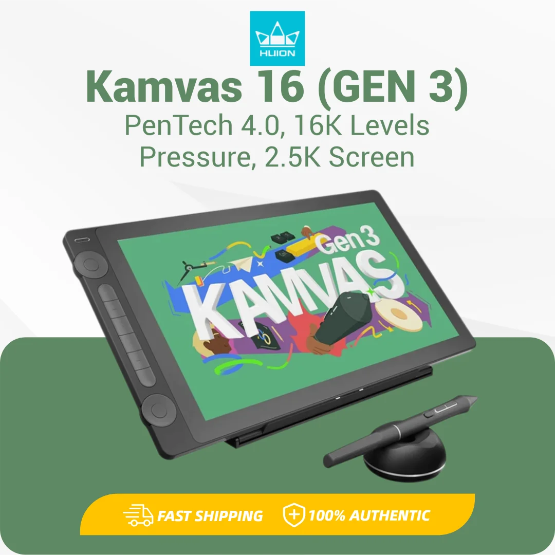 Huion Kamvas 16 (Gen 3) Graphics Tablet 15.8 Inch Display 2.5K QHD Screen with Dual Dials PenTech 4.0 Stylus 16K Levels Pressure