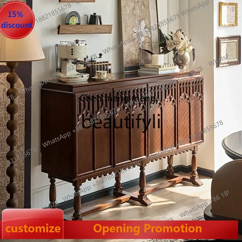 S7486 ss Vintage Sideboard Wine Cabinet Antique Solid Wood Storage Cabinet Living Room Wall-Mounted American Style High Entryway