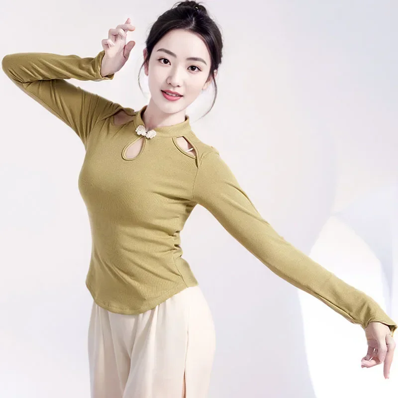 Classical dance practice clothes women's Chinese style cheongsam dance tops folk dance long sleeves slim adult body rhyme