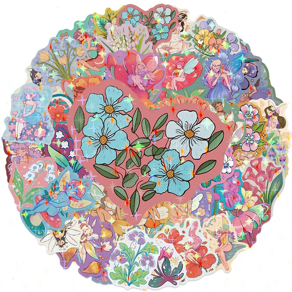 

10/30/50pcs Kawaii Colorful Flower Fairy Stickers Cute Cartoon Girls Decals DIY Notebook Phone Suitcase Waterproof Sticker Decor