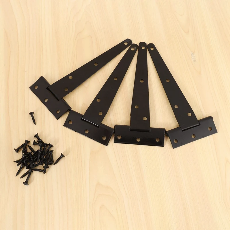 4 PCS 6 Inch Heavy Duty Door Hinges T-Strap Tee Shed Hinge Gate Hinges For Wooden Gates Hinges (Black)