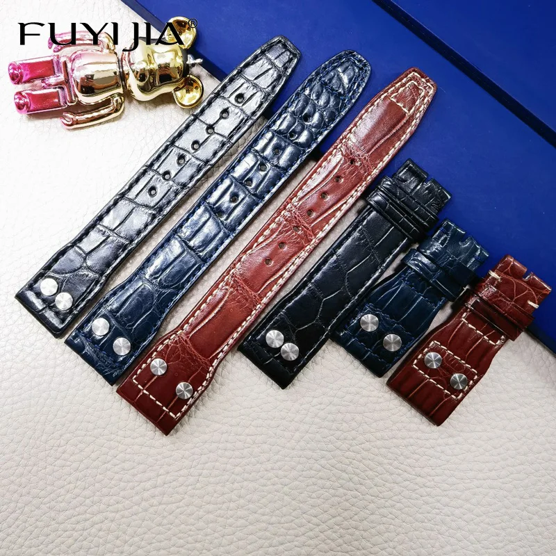 FUYIJIA Handmade Nile Crocodile Skin Watchbands Custom Substitute I-W-C Large P-ILOT'S WATCHES Strap 22MM Genuine Leather Belt