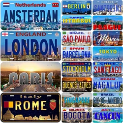 Rome License Plates for Wall Art Decoration Metal Tin Signs Vintage Tags Metal Automotive Signs For Cafe Bar Club Garage Pubs