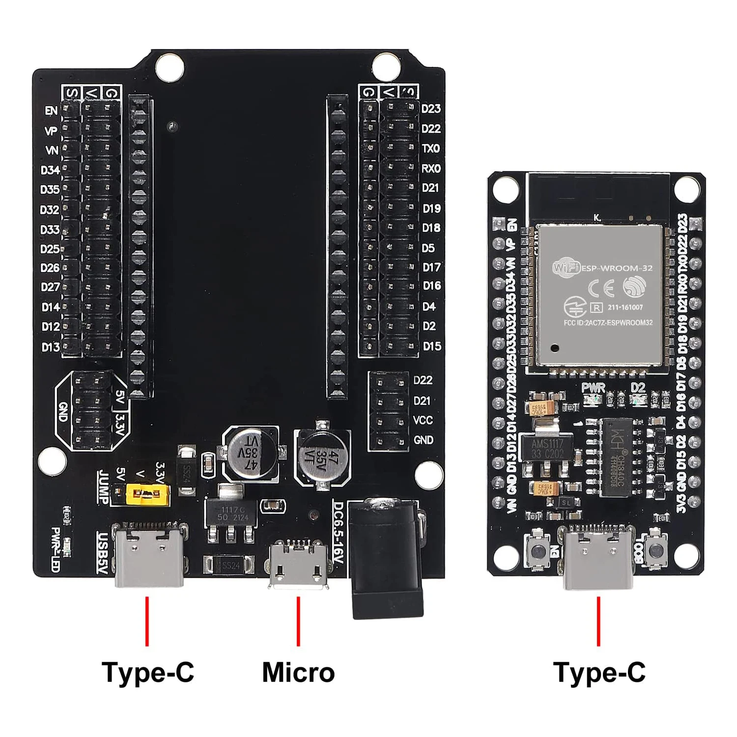 ESP32 Development Board Expansion Board Set Type-C USB CH340C WiFi+Bluetooth Ultra-Low Power Dual Core ESP32-DevKitC-32 30Pin