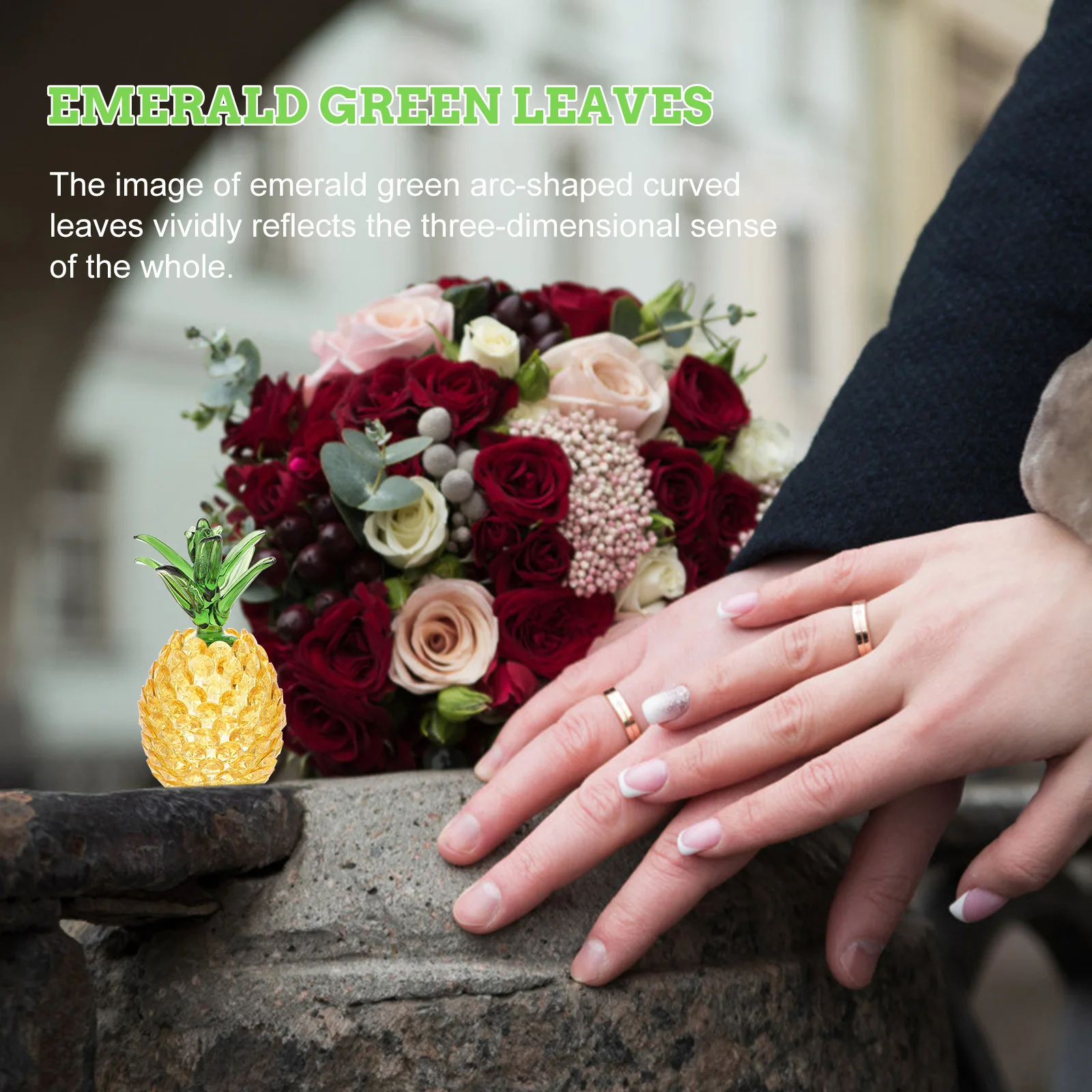 

1Pcs Desktop Pineapple Ornament Crystal Cut Yellow Fruit Decoration Emerald Green Leaves Tabletop Decorative Home Office