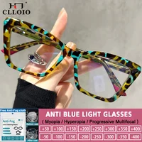 CLLOIO, gafas de lectura simples geométricas con forma de ojo de gato para mujer, gafas graduadas a la moda, gafas antirayos azules para miopía e hipermetropía