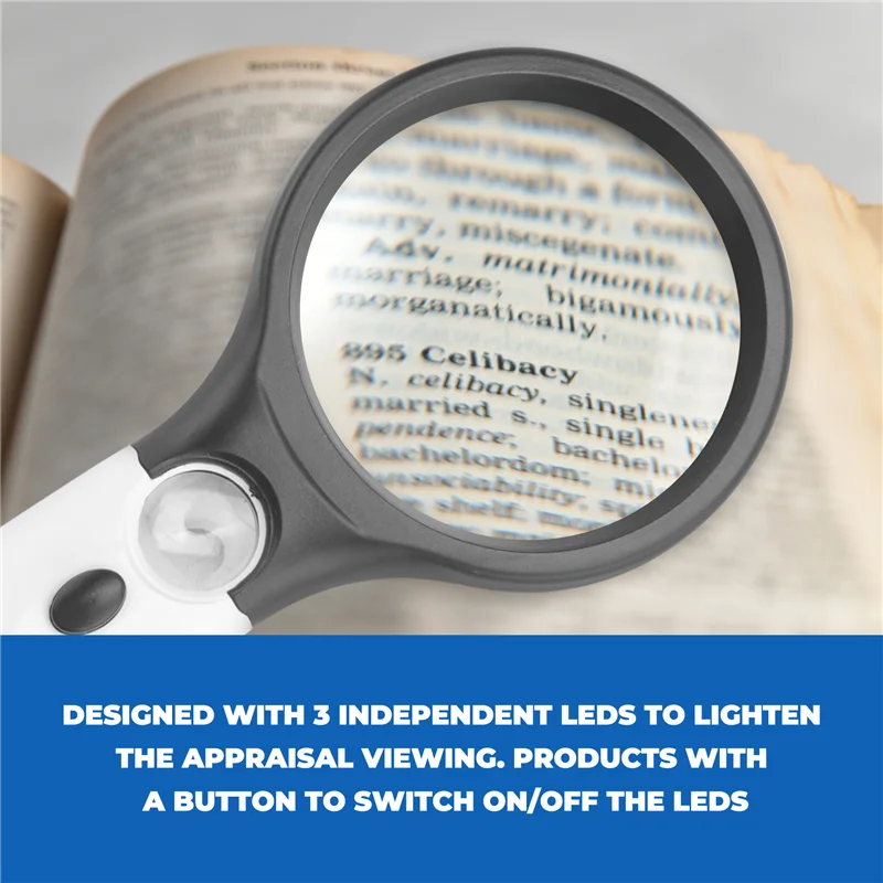 QWE-3 ไฟ LED 45X มือถือแว่นขยายอ่านแว่นขยายเลนส์เครื่องประดับ Loupe