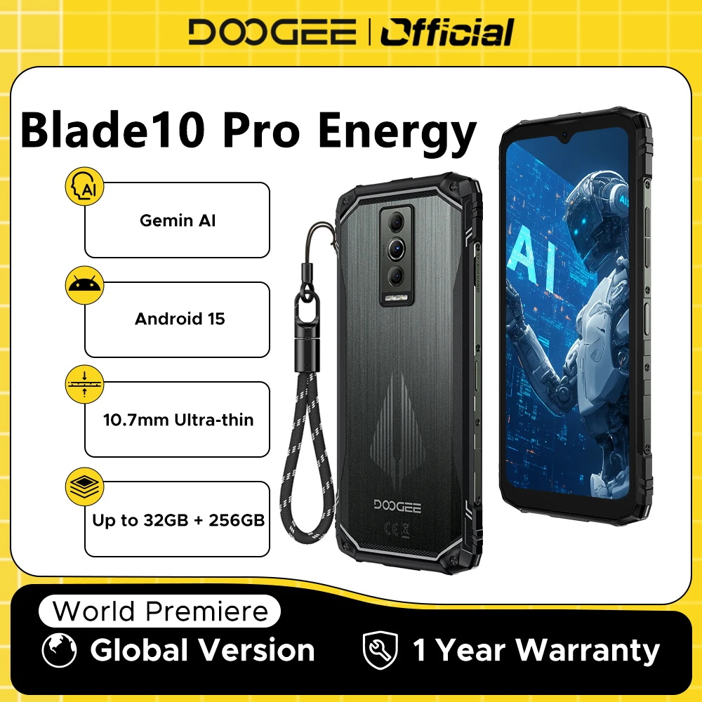 

Прочный телефон DOOGEE Blade10 Pro Energy Gemini AI Android 15, ультратонкий экран 6,56 дюйма, аккумулятор 6150 мАч, мобильный телефон Widevine L1