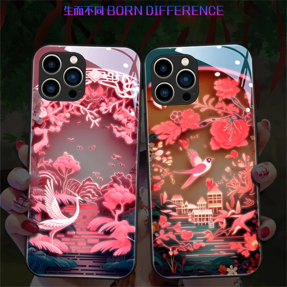 

Pretty Painting LED Call Flash Phone Case For iPhone 16 15 14 13 12 11 Pro Max X XR XS Plus SE2020 Voice Controlled Shells