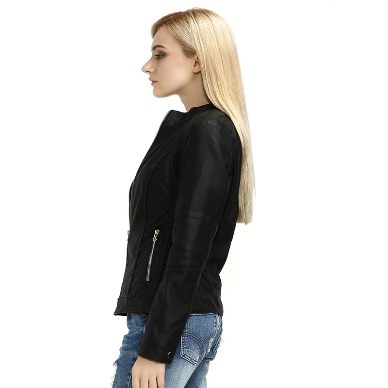 Giolshon Luxury Faux Leather Casual Jacket For Women Spring Fall And Winter Moto Biker Streetwear Coat Women PU Jacket