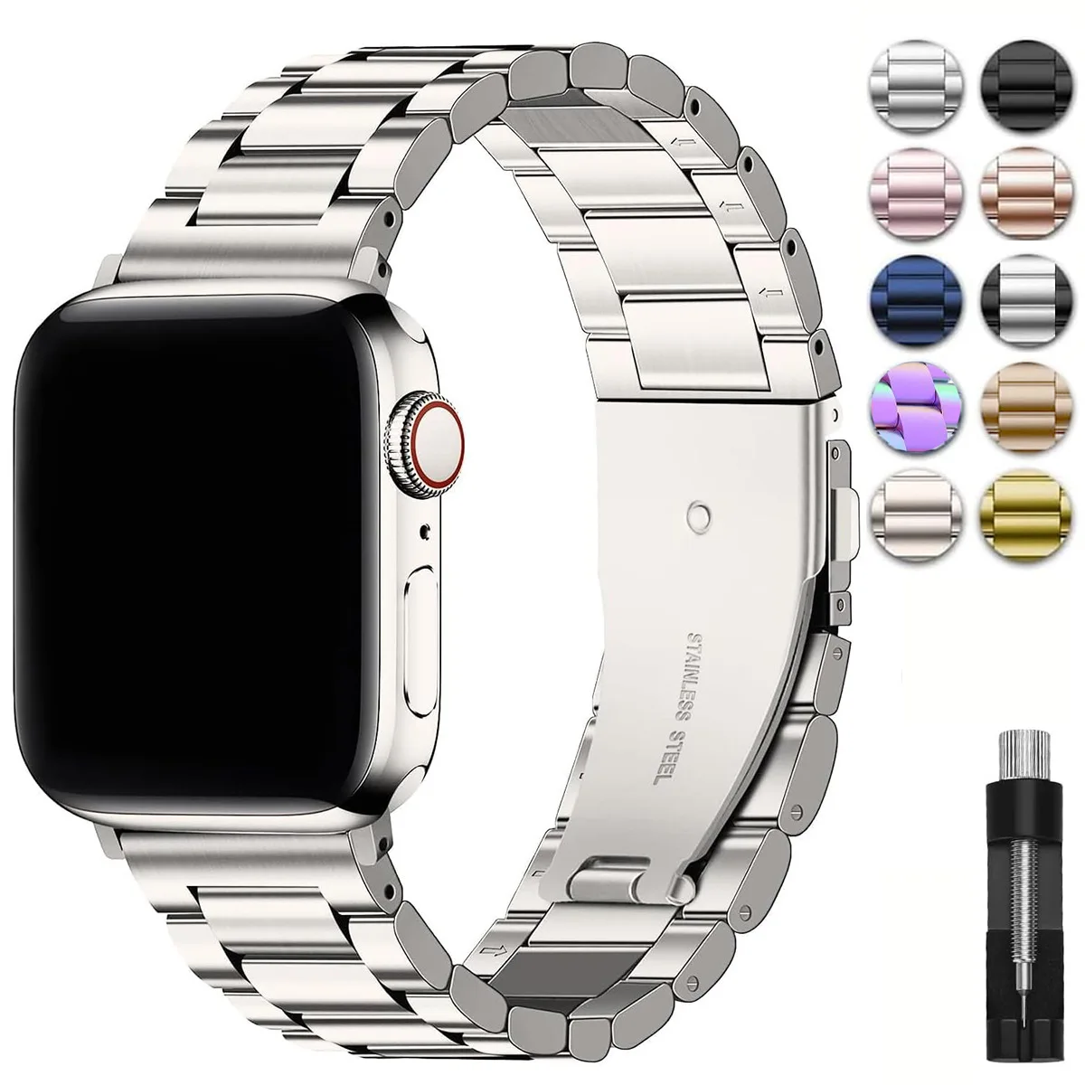 For Apple Watch Three Beads True Stainless Steel Watch Bands for Apple Watches S10 S11 9 8 7 6 5 4 3 2 1