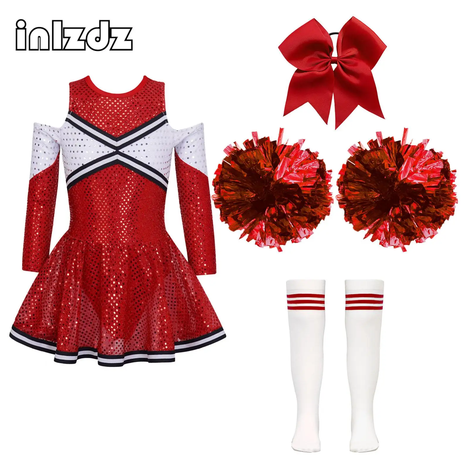 Kids Girls Cheerleader Costume Outfit High School Musical Cheerleading Uniform Halloween Cosplay Party Dress Up Cheer Dance Suit