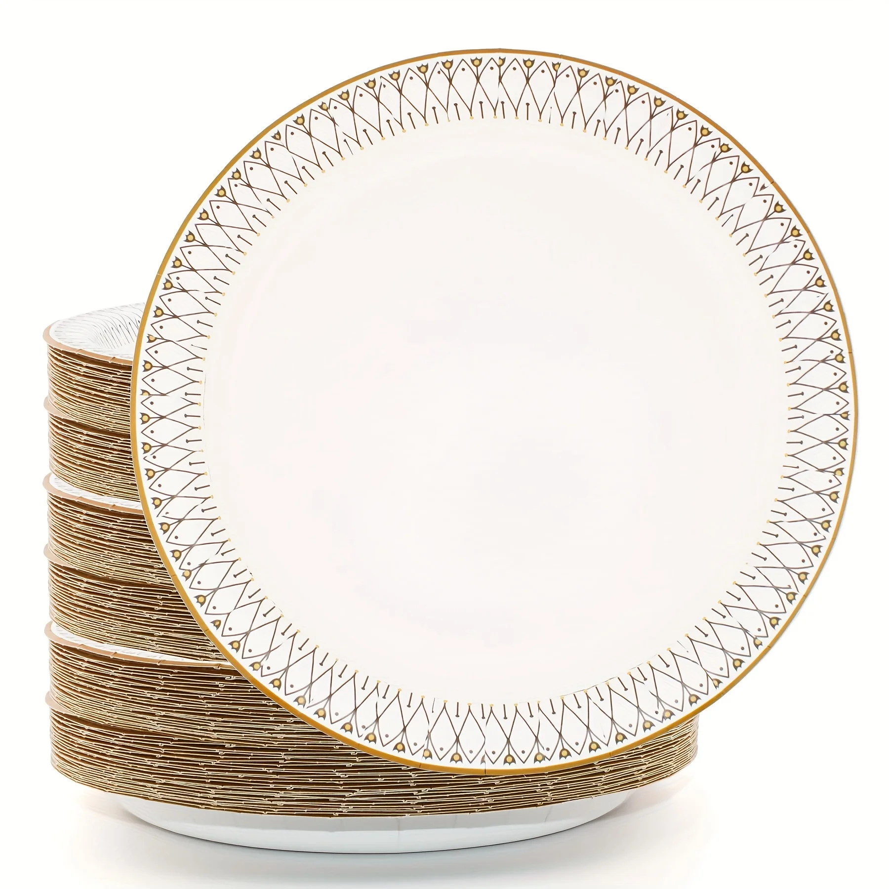 

Of 150 Stylish 10-Inch Paper Plates with a Golden Rim - High-Quality Disposable Dinnerware Safe for Microwaving, Perfect for Weddings, Celebrations, And Special Events, Including Valentine'S Day, Valentine'S Decor, Kitchen Styling, Wedding Decor