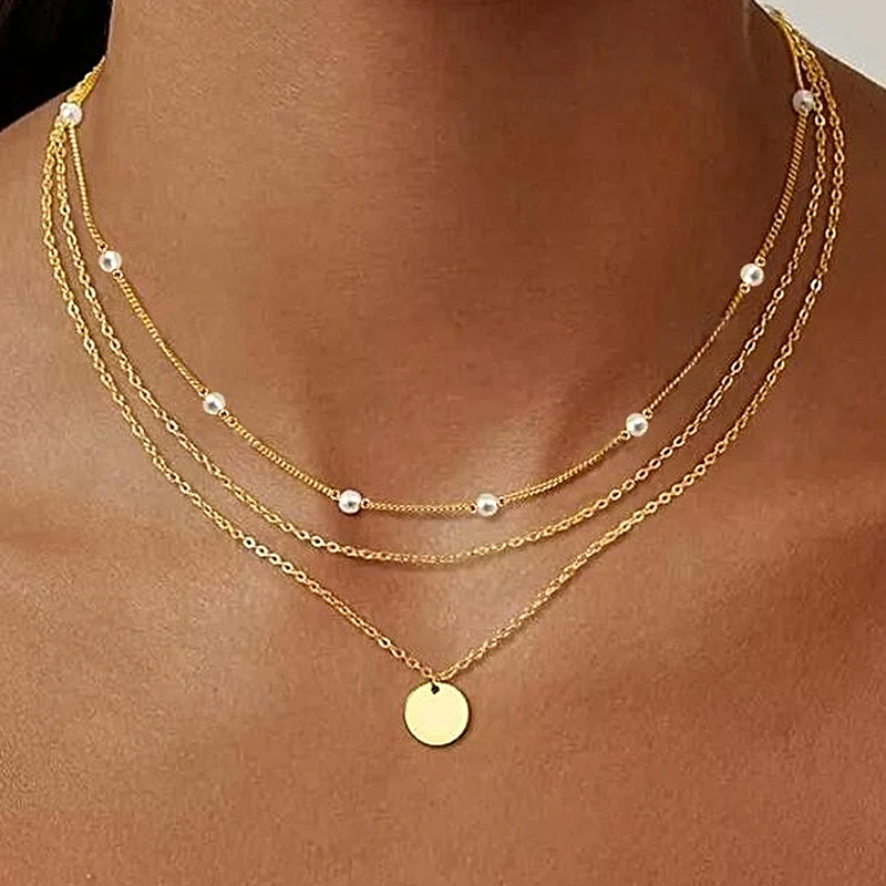Fashionable vintage pearl cross pendant sterling silver necklace for women, fashionable vintage layered stacking collar chain