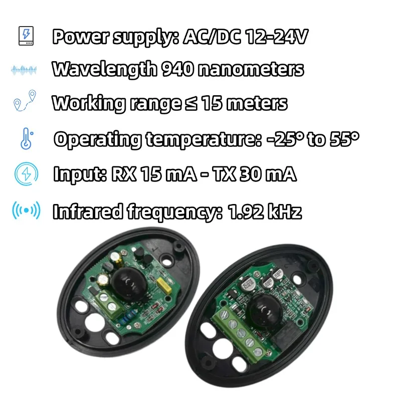 Infrared Beam Sensor Photocell Garage Door Infrared Sensor 12V-24V AC/DC for Sliding Gate Ir Barrier Automatic Door