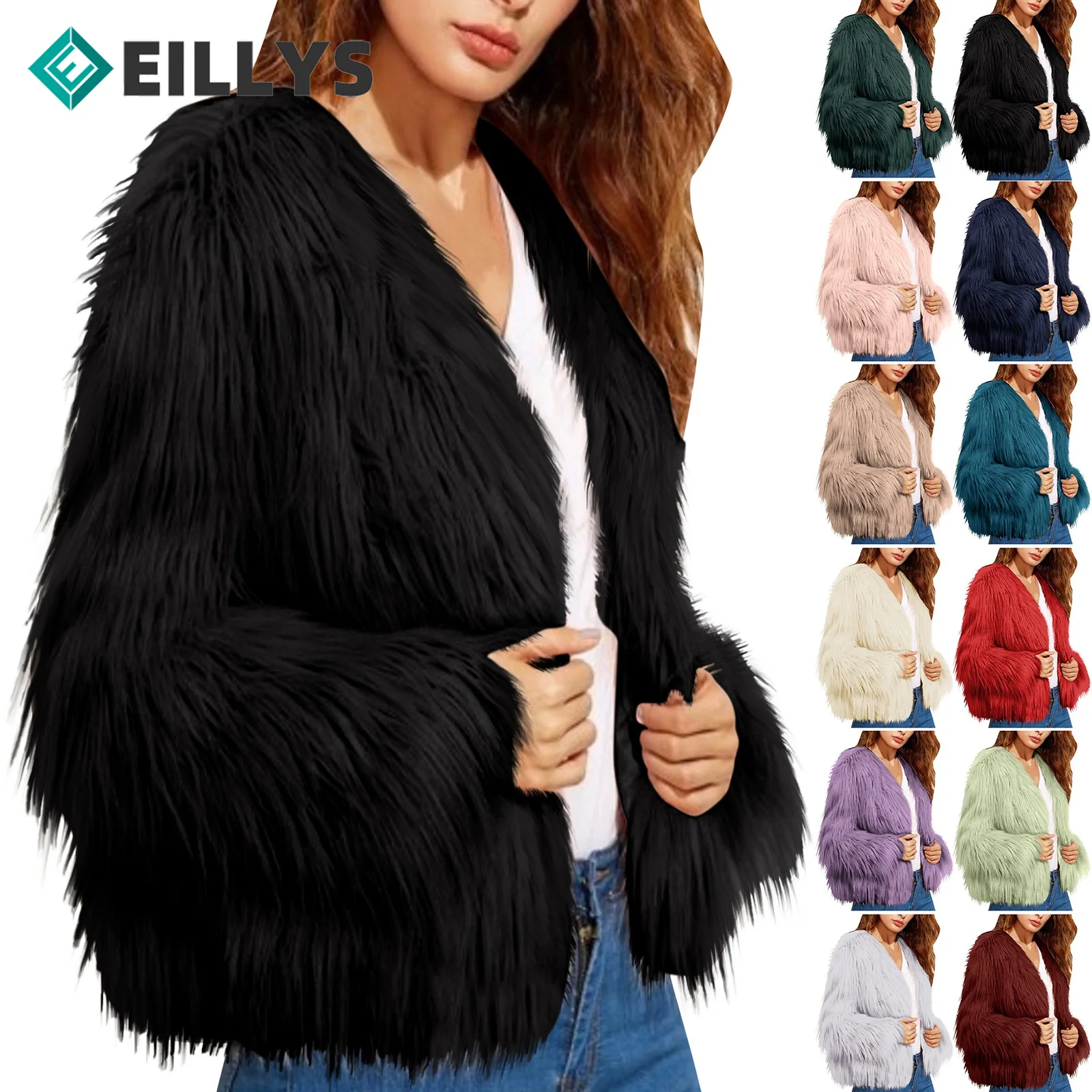 Colorful Warm Women Faux Fur Coat Loose Black Red Plush Coat Female Jacket Fur Autumn Winter Shaggy Outerwear Warm Cardigan Coat