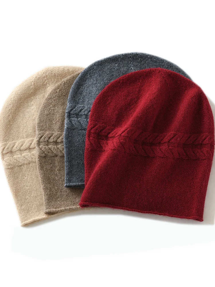 High Quality Winter New Women\'s Cashmere Hats Causal Outdoor Warm Beanies Hat Female Fashion Solid Color Kniited Skullies Cap