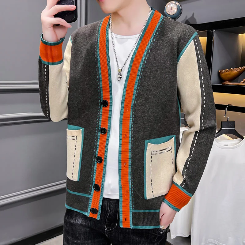 Men's Sweater Casual V-neck Trend Line Clothes Spring Autumn New Cardigan Men's Coat Sweater High Quality Drop Ship