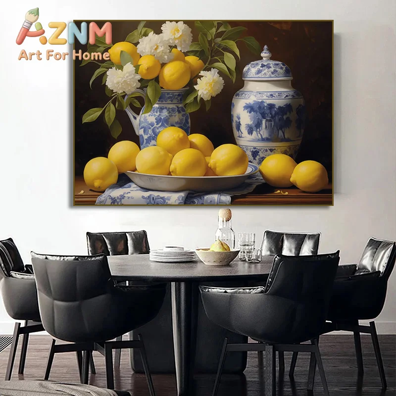 1pc framless Canvas Painting Antique Fruits Still Life Apples Lemon Eggs Flower Olive Canvas Painting Poster Print Vintage Kitch