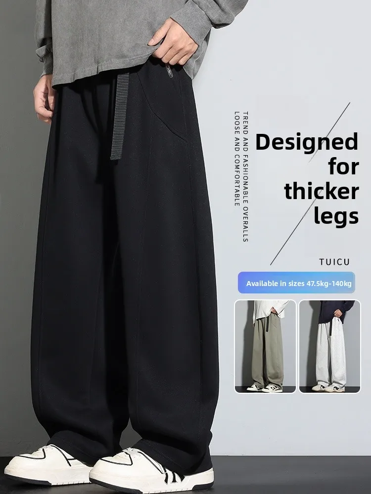 

plus Size Men's Straight Leg Casual Pants Autumn Winter Fce Lined Warm Elastic Waist Sweatpants Loose Drapey Winter Wear