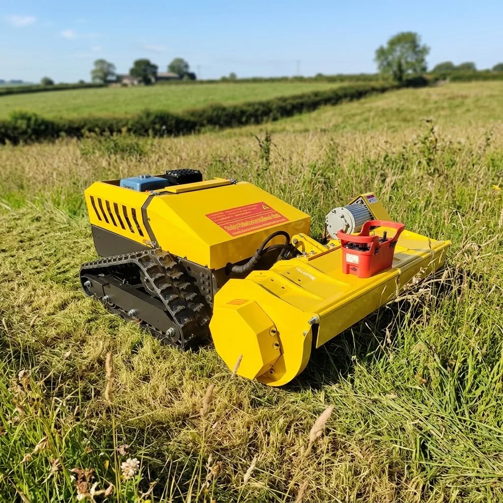 Remote Control Lawn Mower with Crawler Tracks, Powerful Grass Cutter for Tall Grass Weeds Bushes Farm Garden