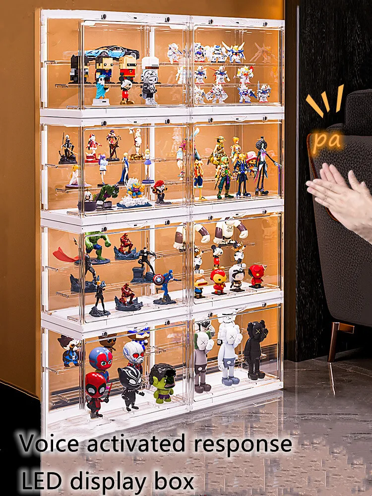 

Voice Control Blind Box Storage Display Cabinet Dust Belt Light Porpot Mat Action Figure Doll Storage Box Toy Display Case