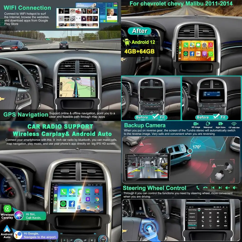 

[8-ядерный 4 + 64G] Android 13 Carplay стерео для Chevrolet Chevy Malibu 2011-2014 гг., с беспроводным Carplay Android Auto, 9-дюймовый T