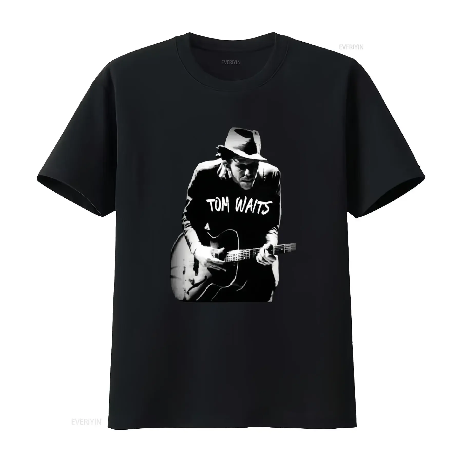 Camiseta retro de Tom Waits Singer para fanáticos de la música, con diseño de guitarrista, en negro, lavado vintage, cómoda y versátil, disponible en todas las tallas S-3XL.