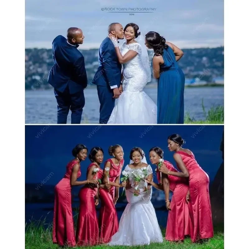 

Customized Classic Off The Shoulder Mermaid Black Woman Wedding Dresses Sweep Train Lace Mermaid Robe De Mariage Bridal Gowns