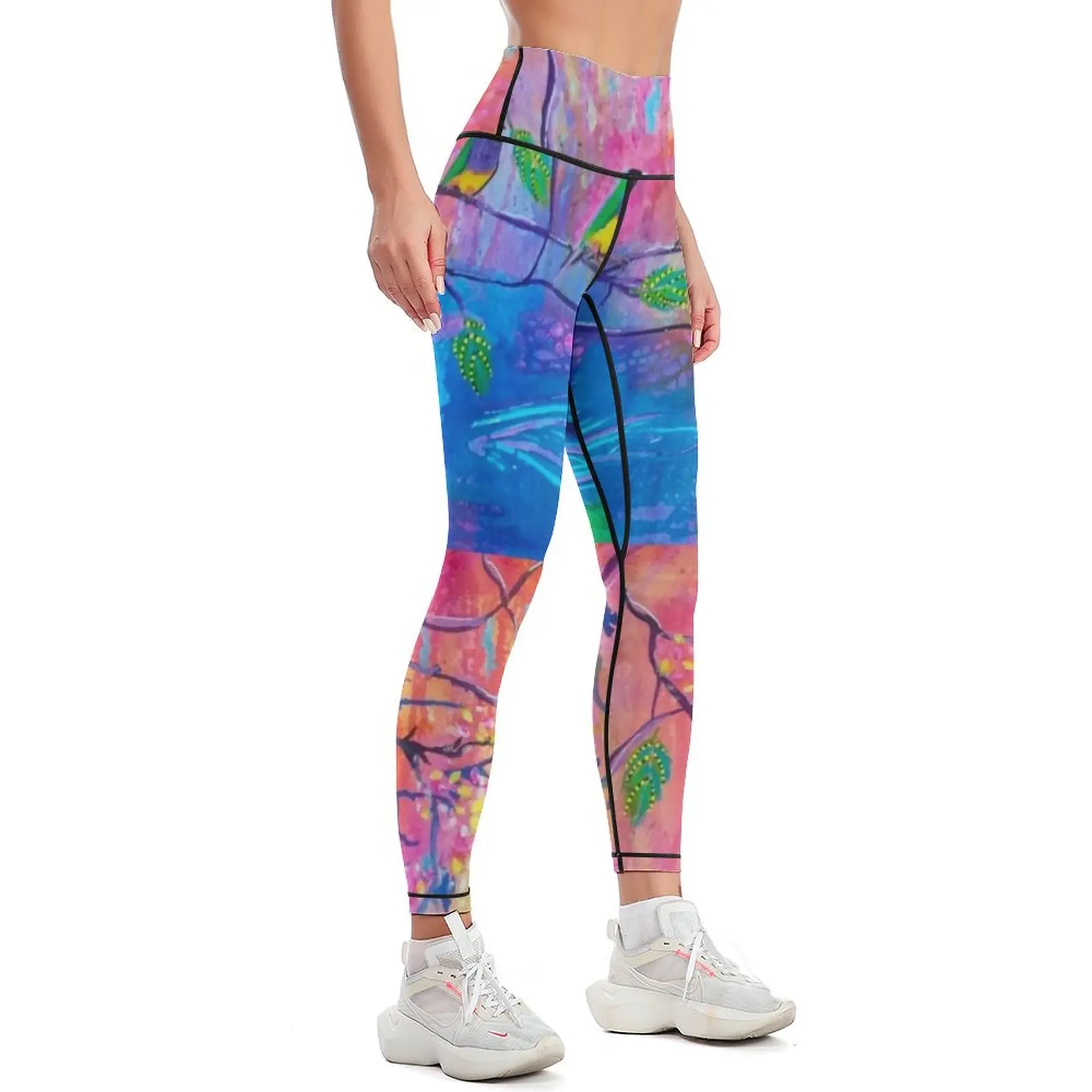 Gouldian Finches Colourful Creekside Leggings Women's gym fitness set gym Sportswear woman gym Womens Leggings