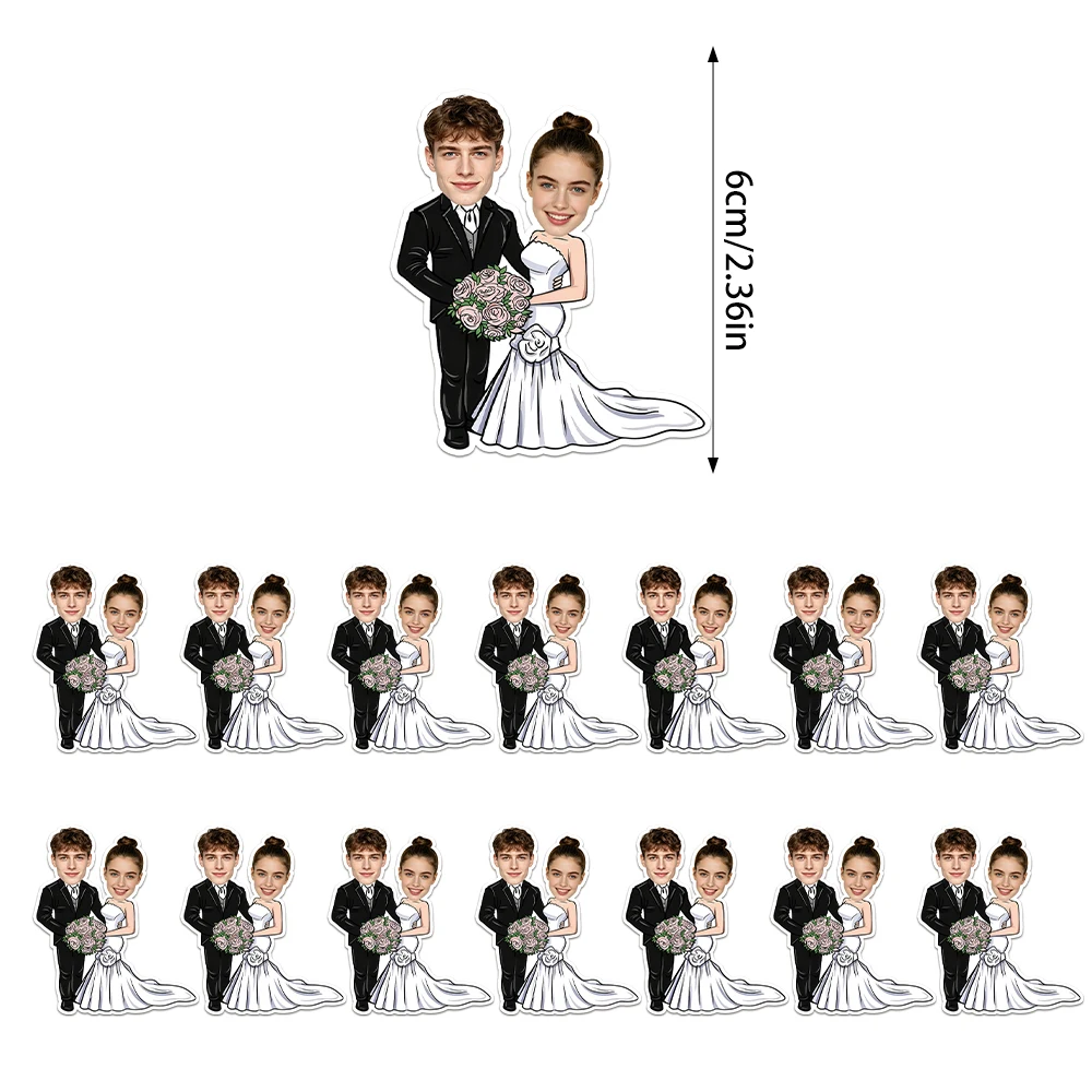 Personalisierte Hochzeitsthemen-Gesichtsaufkleber für Bräutigam/Braut, geeignet für Hochzeiten, Verlobungen, Junggesellenabschiede. – Detail 4