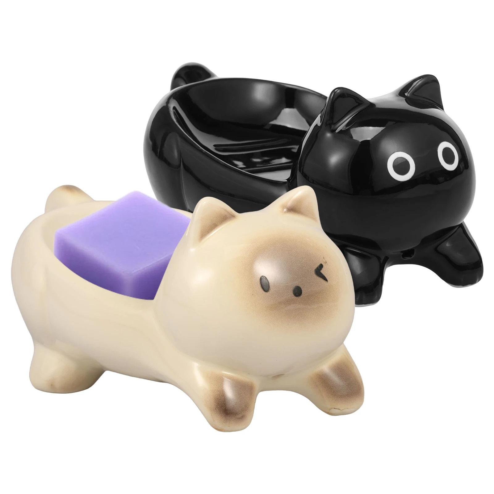 

2Pcs Cute Cat Drain Soap Holder Drainable Countertop Soap Tray for Shower Bathroom Tub Kitchen Sink Decoration Home Soap Dish