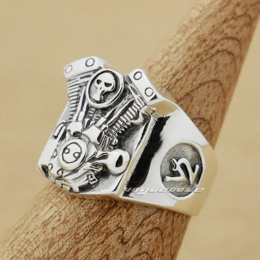 925 Sterling Silver V2 Skull Motorcycle Engine Ring Biker Punk Jewelry 8Y009 US Size 7 to 14