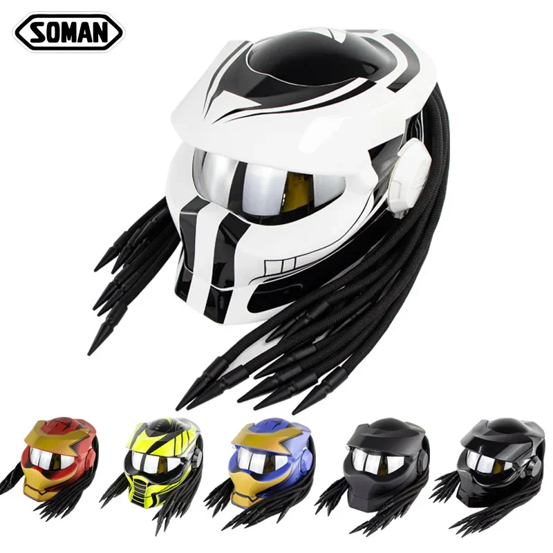 SM958 Predator Motorcycle Helmet Retro Braid Laser Light Iron Blood Warrior Helm Casco Moto