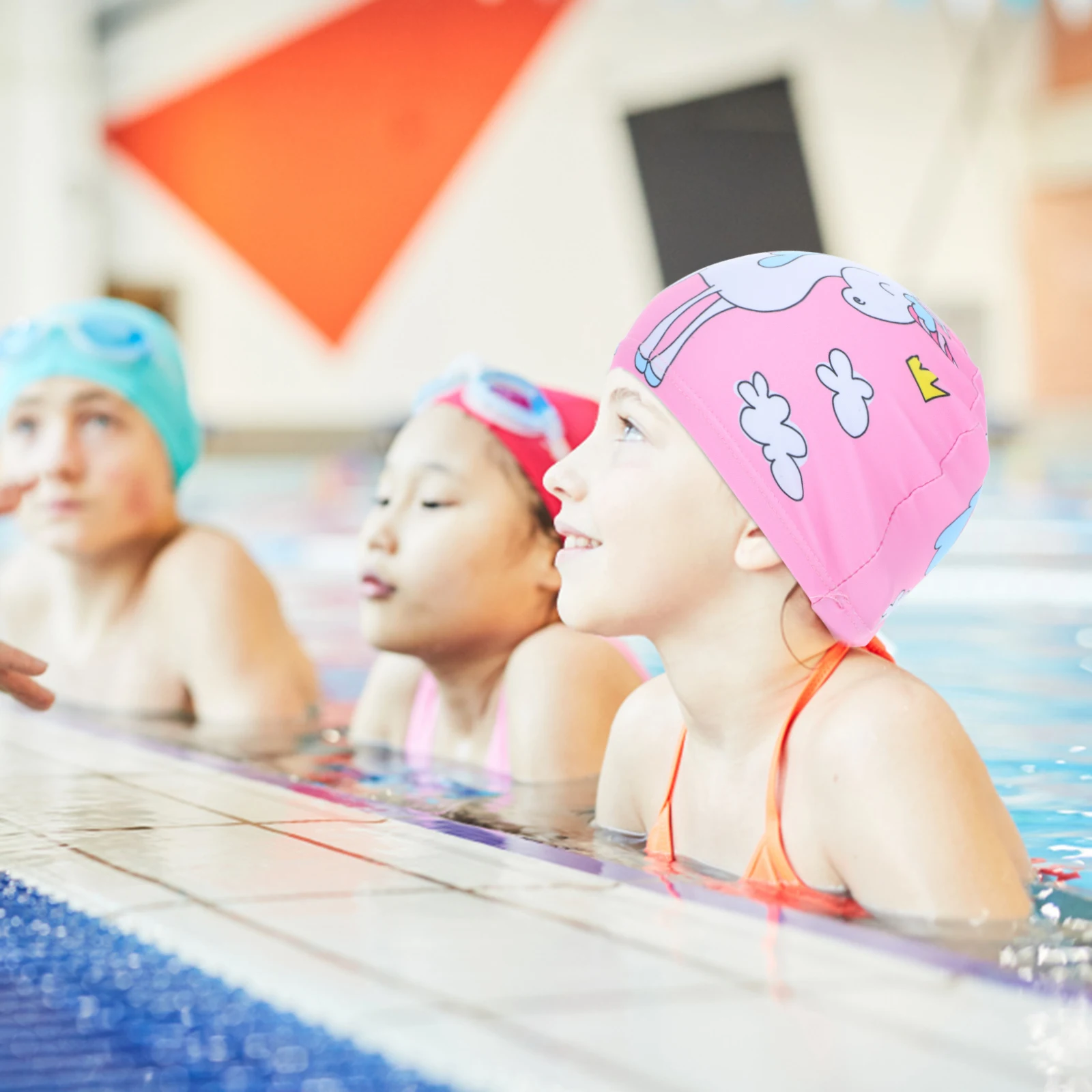 

2pcs Children Swim Caps Kids Comfortable Cartoon Fabric Hats Unisex Soft Durable Blue Whale Pink Unicorn Hair Protection Bathing