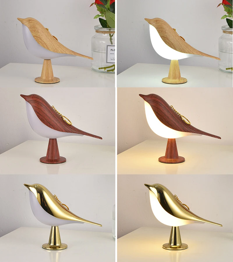 Touch Switch LED Table Lamp 3 Colors Dimming Bedside Night Lamp USB Rechargeable Bird Shape Bedroom Nightstand Lamps Decor Home