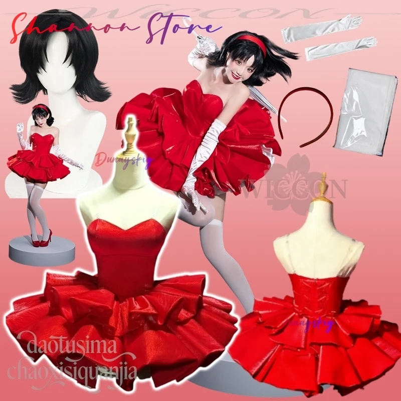 ¡IDOL CHAM! Mimaaa Cosplay Anime azul Sxey rojo vestido sin tirantes vestido de noche diadema Lolita Halloween disfraz de alta calidad Cos