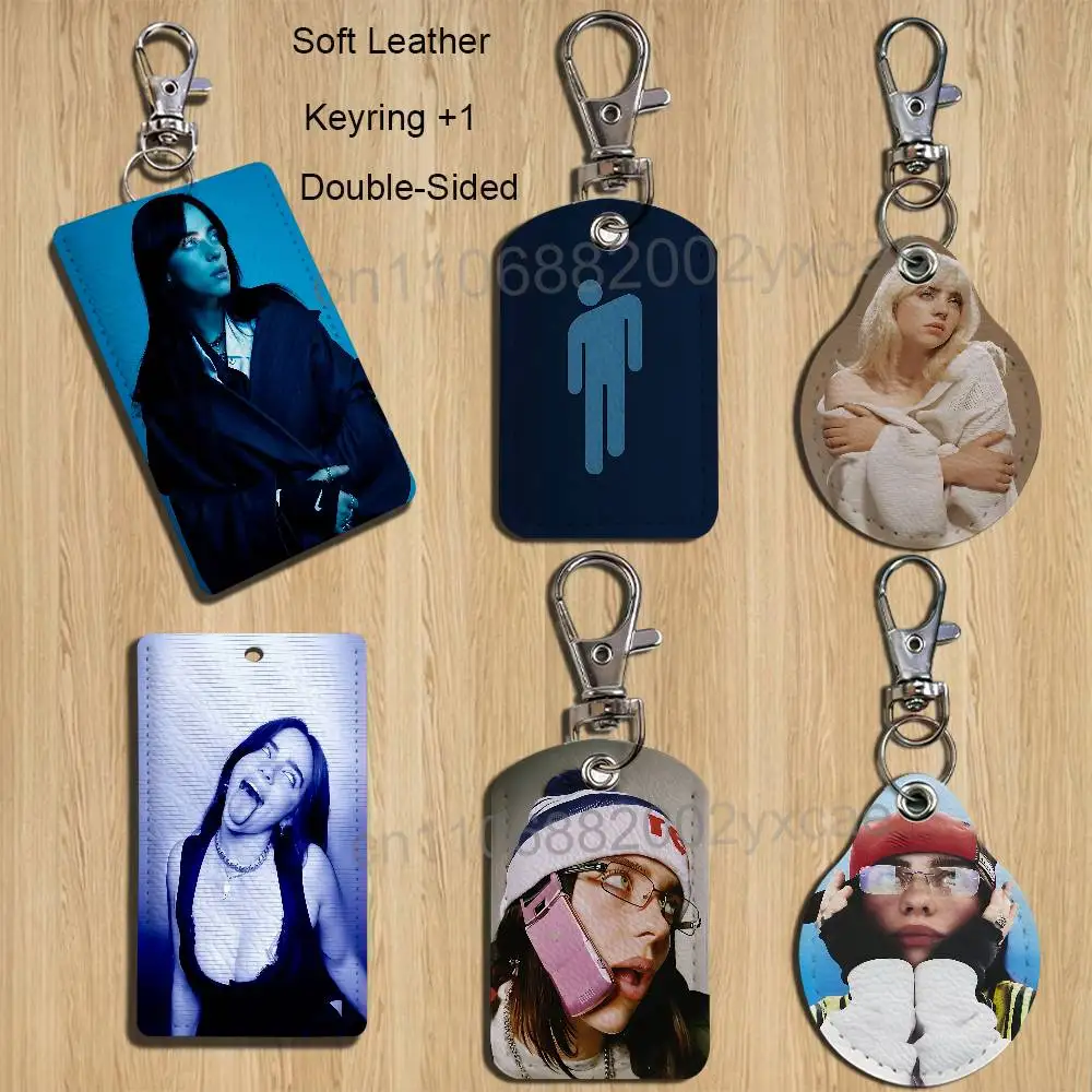 HIT ME HARD AND SOFT Billie Eilish Leder-Schlüsselanhänger Ausweishalter mit Lanyard - ID-/Zugangskartenhalter Schlüsselring Zubehör Geschenk
