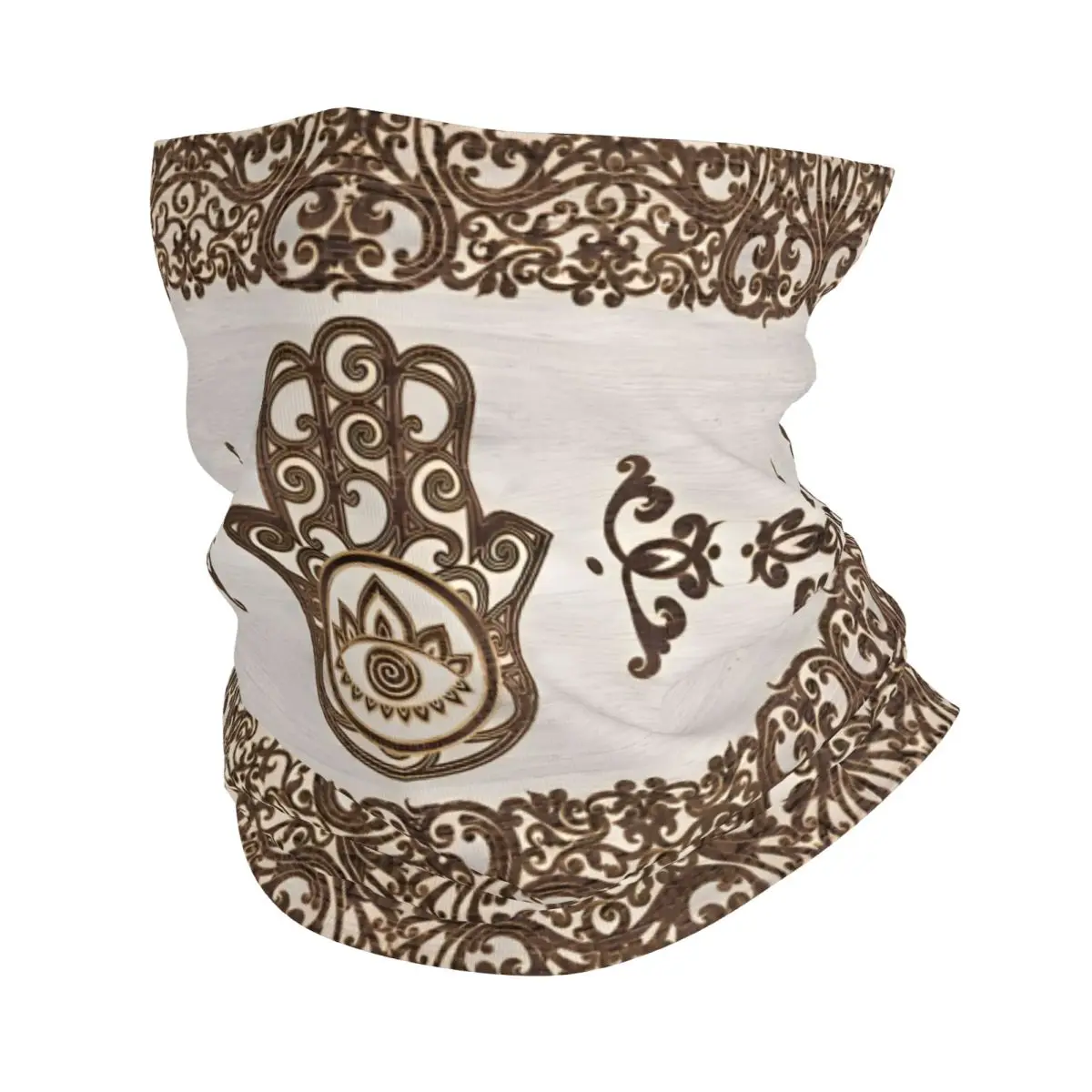 Hamsa Hand Hand Of Fatima Wooden Thin Wrap Scarf Bandana Neck Gaiter Face Cover Headband