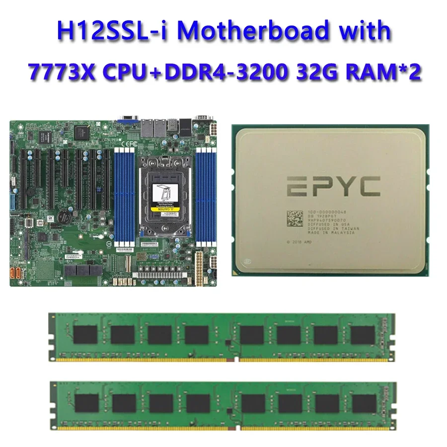 

Для Supermicro H12SSL-i материнская плата + 1 * EPYC 7773X 2,2 Ghz 64C/128T 768MB 280W CPU Процессор + 2*32GB = 64GB DDR4 3200mhz RAM