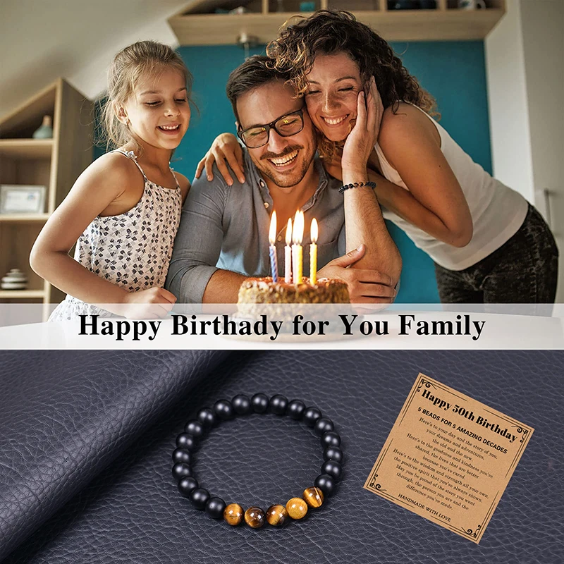 30/40/50/60/70/80 Years Old Birthday Gifts for Men Bead Bracelets for Women Natural Stone Bracelets Handmade Stone Card Bracelet