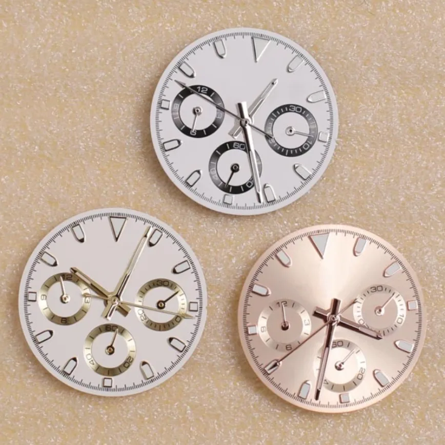 

29.5mm VK63 Dial + Hands White Gold Studs Silver Studs Green Luminous for VK63 Quartz Movement Watch Accessories