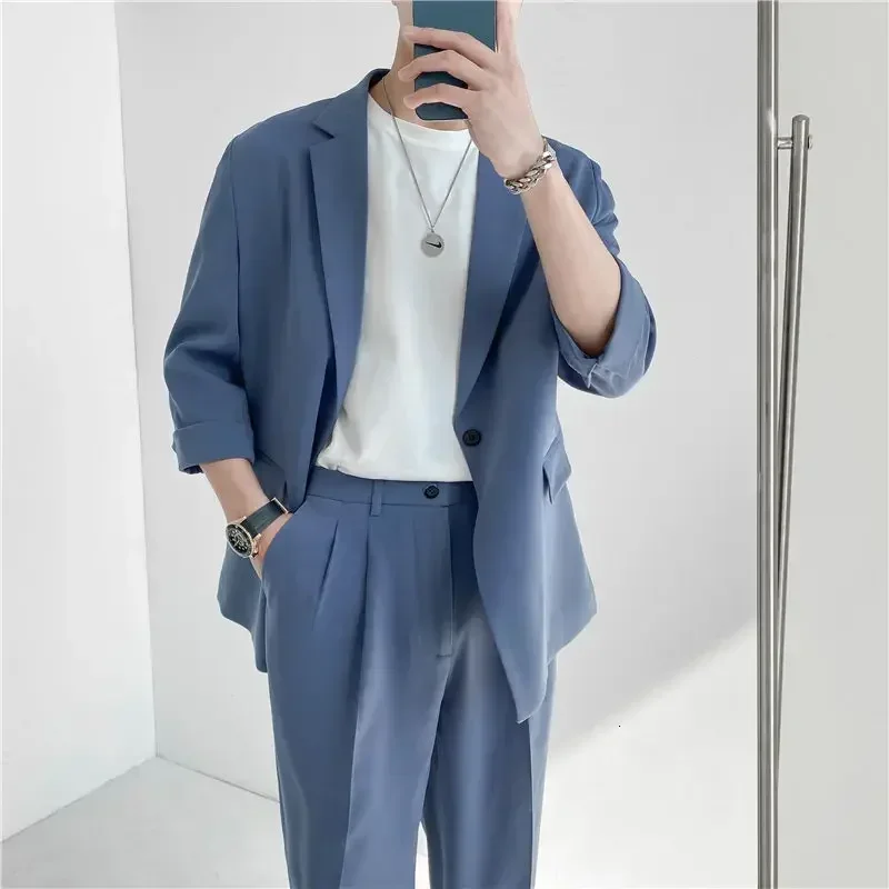 Spring Summer British Style Formal Blazer Men Korean Fashion Loose Casual Dress Jacket Men Harajuku Social Suit Jacket Men M-2XL